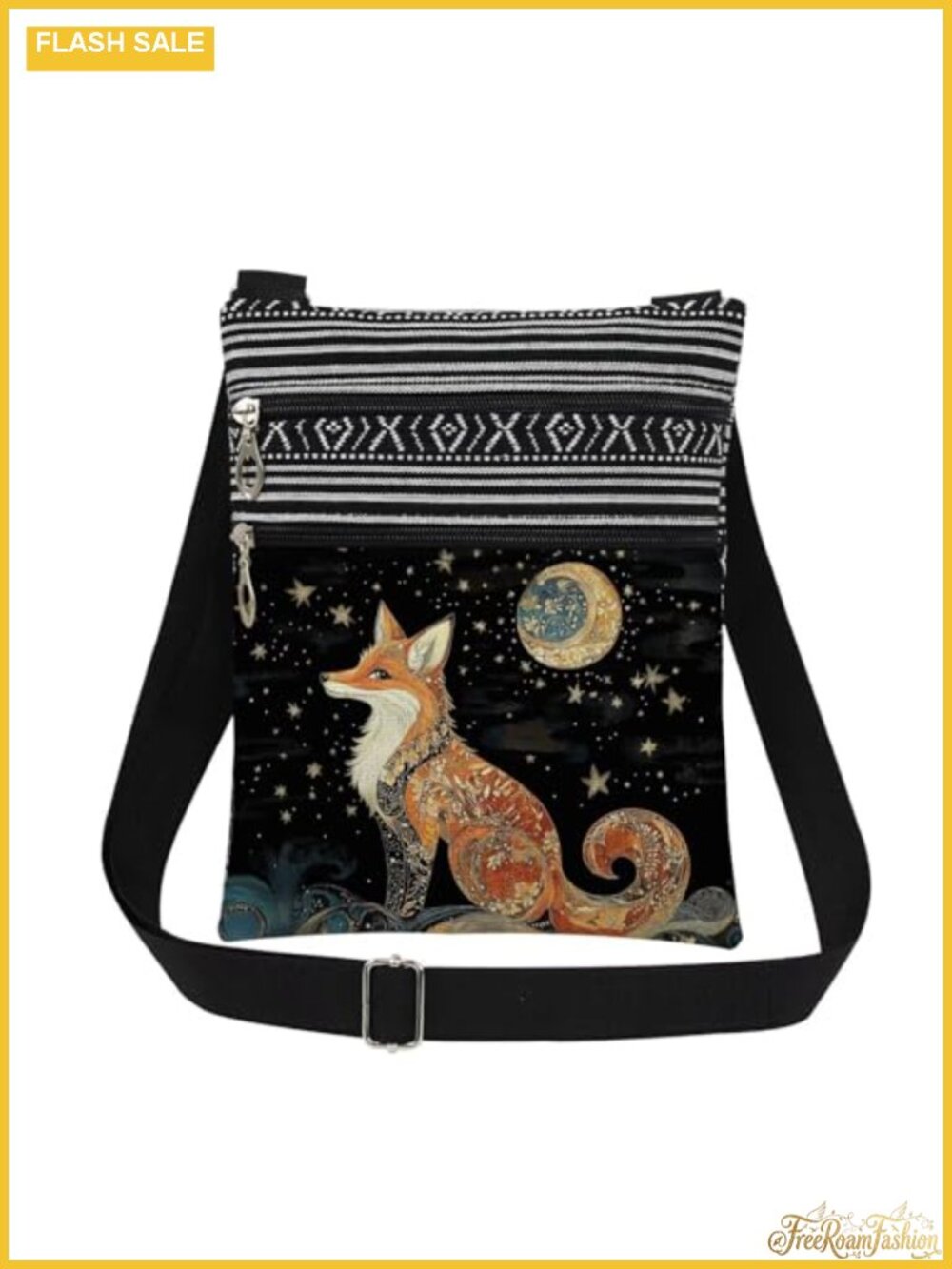 Fox Print Crossbody Bag Adjustable Shoulder Strap Unisex Messenger Bag with